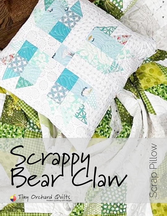 "Bear Claw” is a Free Charm Pack Quilted Pillow Pattern designed by & from Tiny Orchard Quilts!